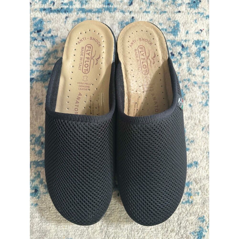 Fly Flot | Anatomic Mesh Breathable Mules/Clogs Genuine Leather, black | sz 40